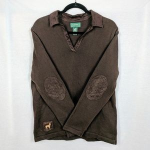 Mens Brown Faux Suede Collar & Elbow Patch Sweater